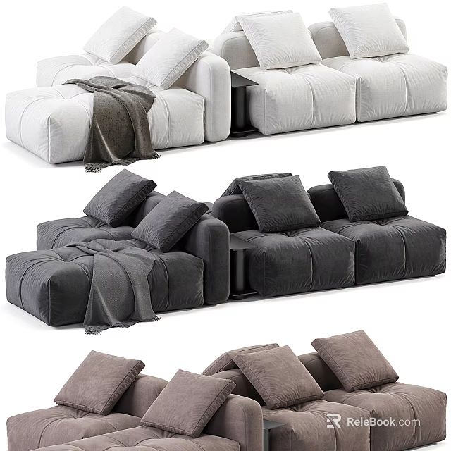 Cozy Modular Sectional Sofa With Plush Pillows Soft Throw Blanket And Neutral Tones 3d model 