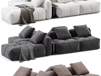 Cozy Modular Sectional Sofa With Plush Pillows Soft Throw Blanket And Neutral Tones 3d model