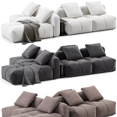 Cozy Modular Sectional Sofa With Plush Pillows Soft Throw Blanket And Neutral Tones 3d model
