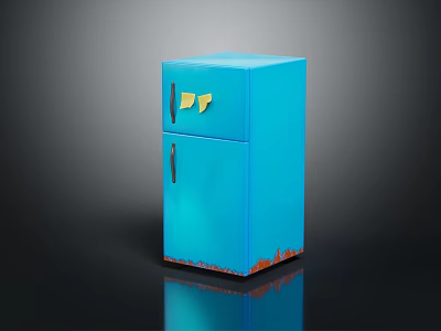 Vintage Blue Double Door Refrigerator With Rustic Details And Gold Accents 3d model