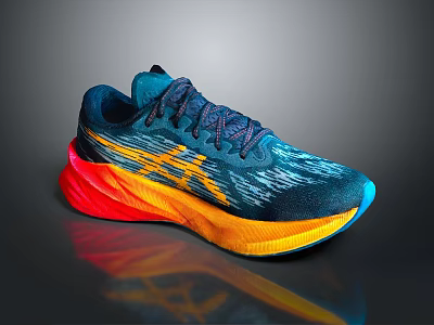 Blue Running Shoes With Red Yellow Gradient Sole Breathable Mesh Upper And Yellow Brand Logo 3d model