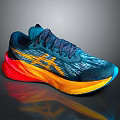Blue Running Shoes With Red Yellow Gradient Sole Breathable Mesh Upper And Yellow Brand Logo