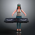 Person Wearing Cap Sleeveless Top Green Pants Holding Black DJ Controller With Extended Arms