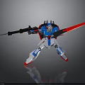 Blue White Red Mecha Robot Model Posing With Gun And Red Sword