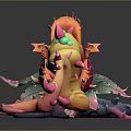 Colorful 3D Fantasy Monster Game Movie Character with Pink Yellow Body Spikes and Tentacles