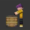 Minecraft Style Character With Purple Hair And Yellow Shirt Interacting With Wooden Chest