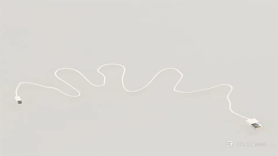 White Mobile Phone Data Cable With Flexible Curved Design On Gray Background 3d model