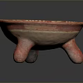 Traditional Red Ceramic Sculpture Carving With Three Legged Bowl And Intricate Patterns