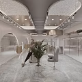 Elegant Modern Clothing Store Interior With Ceiling Lighting Marble Floor Green Plant And Seating