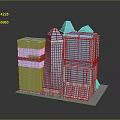 Modern High Rise Building Complex With Glass Curtain Walls And Reflective Facades