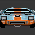 Light Blue And Orange Classic Race Car With Number 6 And Vintage Design