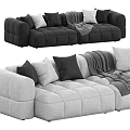 Modern Spacious Sectional Sofa With Tufted Design Multiple Cushions And Throw Blanket 3d model