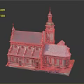 Cartoon Style Church Building Scene With Green Spire Gray Roof And Arched Windows