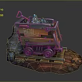 Vintage Mine Train Cart Loaded With Ore Rocks And Pickaxe On Rail Tracks