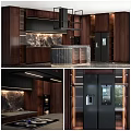 Elegant Modern Kitchen Interior With Dark Wood Cabinets And Marble Countertop