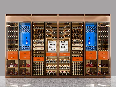 Luxury Modern Wine Cabinet With Glass Doors Multiple Shelves And Storage Drawers 3d model