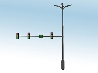 Outdoor Street Light Pole With Traffic Signal Lights For Road Use 3d model