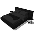 Modern Double Bed Design with Upholstered Headboard and Small Nightstand 3d model
