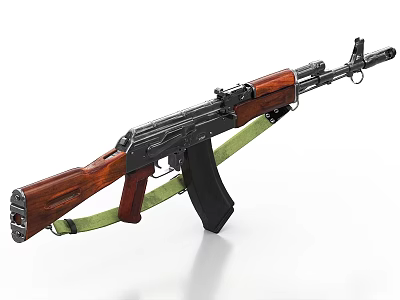 Classic Assault Rifle With Wooden Stock Black Barrel And Green Strap 3d model