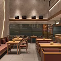 Modern Restaurant Interior With Wooden Elements Dining Tables Chairs Chef Display And Two Floors