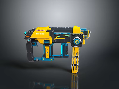 Futuristic Sci Fi Weapon Featuring Yellow and Black Design with Blue Accents Mechanical Structure 3d model