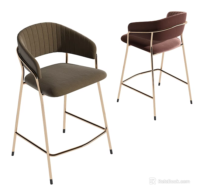 Modern Two Tone Bar Stools With Metal Frame Armrests And Comfortable Seats 3d model