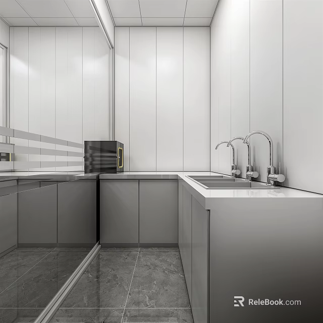 Modern Kitchen With Stainless Steel Cabinets Sink Faucet And Oven 3d model 