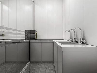 Modern Kitchen With Stainless Steel Cabinets Sink Faucet And Oven 3d model