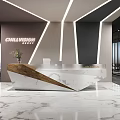 CHILLVISION GROUP Modern Reception Desk Design With Marble Countertop Wooden Accents And Flower Vase