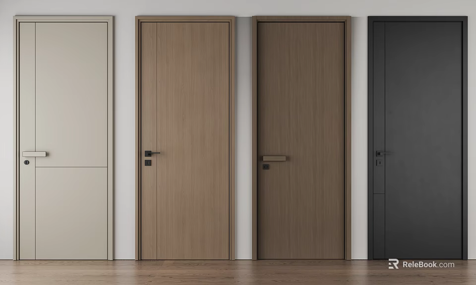 Modern Hinged Doors in Various Colors with Minimalist Design and Sleek Handles 3d model 