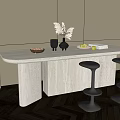 Modern Marble Bar Counter With Flower Vase Nuts Bowl Fruit Plate And Black Stools