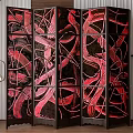 Modern Multi Panel Room Divider With Red And Black Abstract Patterns For Interior Decor 3d model