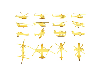 Golden Aircraft And Helicopter Models For Decorative Collectible Displays 3d model