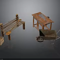 Outdoor Rustic Wooden Garden Furniture With Bench Table Crate And Wheelbarrow