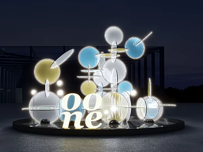Illuminated Geometric Spheres Installation With The Word One Lighting 3d model