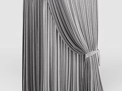 Gray Pleated Velvet Curtains With Elegant Tieback For Modern Interior Decor 3d model