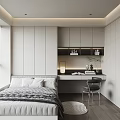 Modern Tatami Bedroom Interior With Tatami Bed Desk Storage Cabinet And Soft Lighting