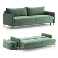 Green Velvet Sofa With Chaise Lounge And Wooden Legs Accent Pillows
