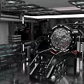 Futuristic Control Room Interior With Large Circular Display Control Panels Metal Frames And Reflective Floor