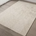 Square Carpet With Neutral Geometric Pattern And Woven Texture On Wooden Floor 3d model