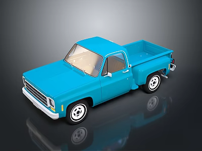 Blue Classic Single Cab Pickup Truck With White Wheels And Shiny Exterior 3d model