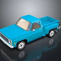 Blue Classic Single Cab Pickup Truck With White Wheels And Shiny Exterior