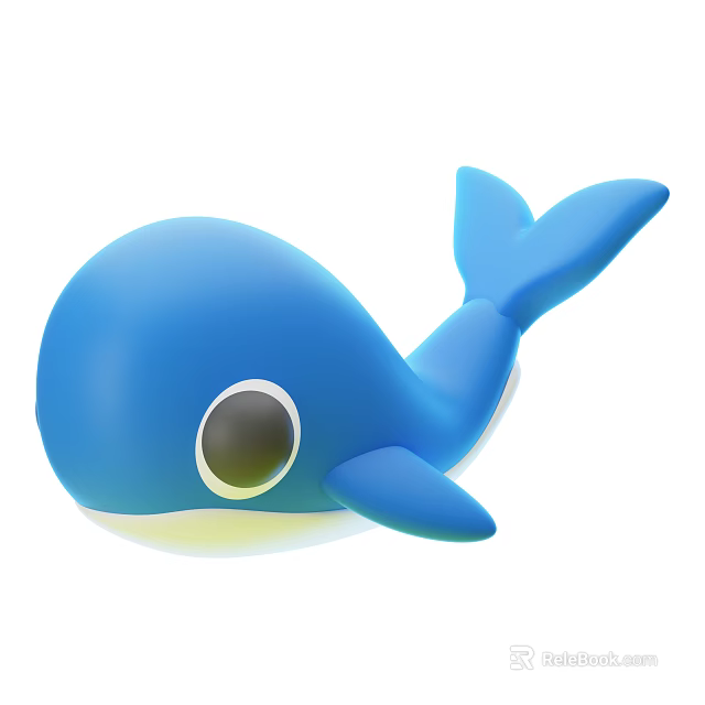 Cute Blue Cartoon Whale Aquatic Animal Character with Big Eye and Tail 3d model 