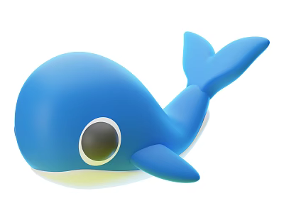 Cute Blue Cartoon Whale Aquatic Animal Character with Big Eye and Tail 3d model