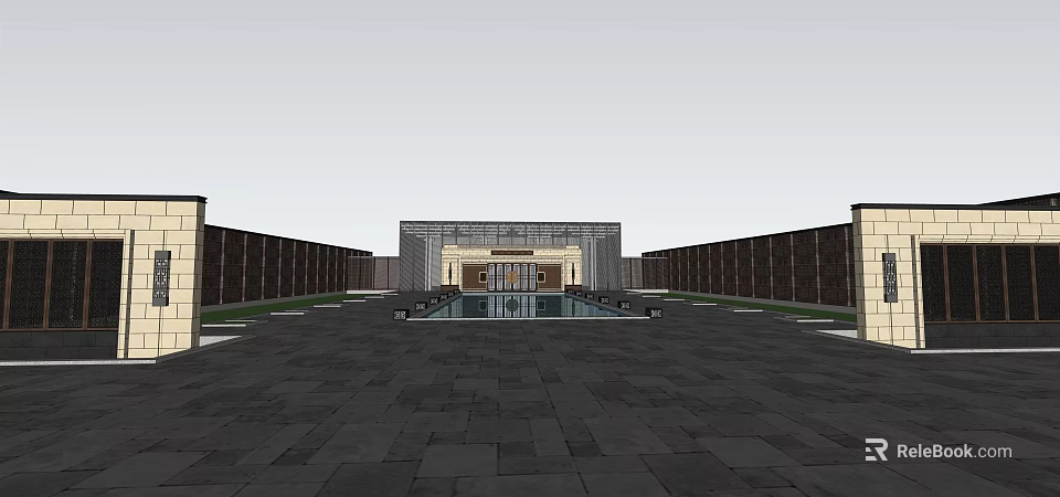 Modern Sales Office Building With Central Water Pool And Spacious Courtyard 3d model 