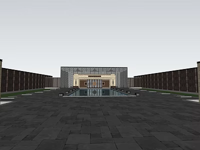 Modern Sales Office Building With Central Water Pool And Spacious Courtyard 3d model