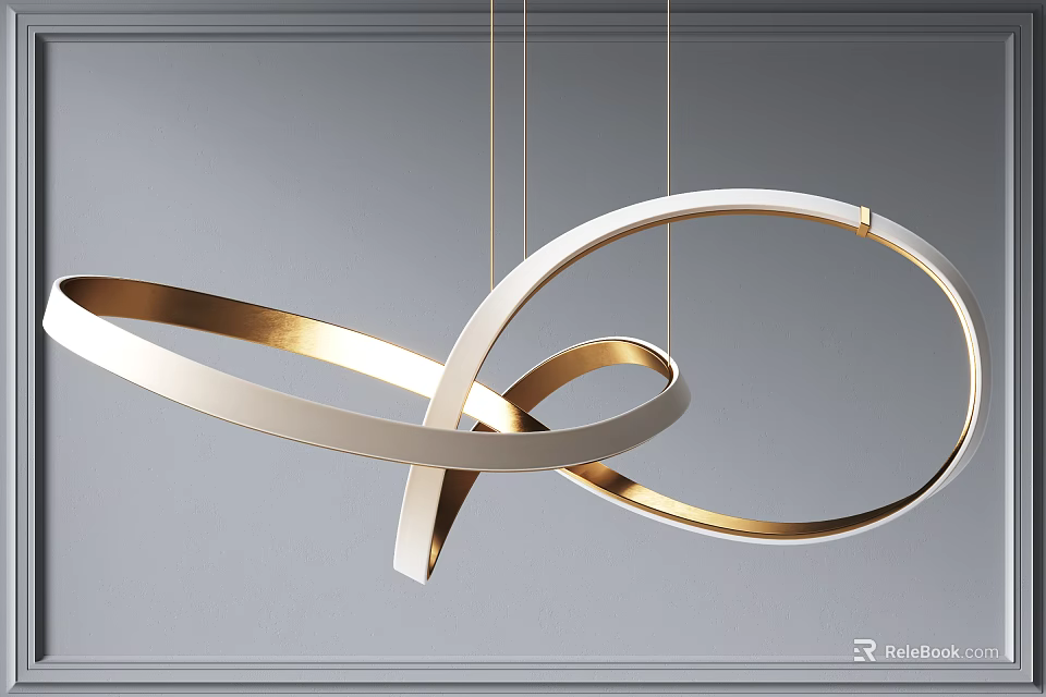Sleek Modern Chandelier With Gold And White Intertwined Circular Rings 3d model 