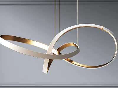Sleek Modern Chandelier With Gold And White Intertwined Circular Rings 3d model