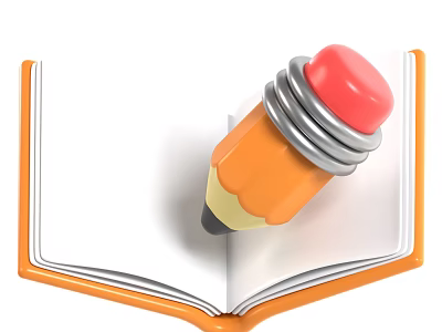 Orange Pencil With Red Top And Silver Rings On Open Orange Book Design 3d model