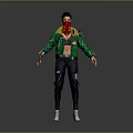 Detailed 3D Character With Green Jacket Red Scarf Black Pants And White Shoes